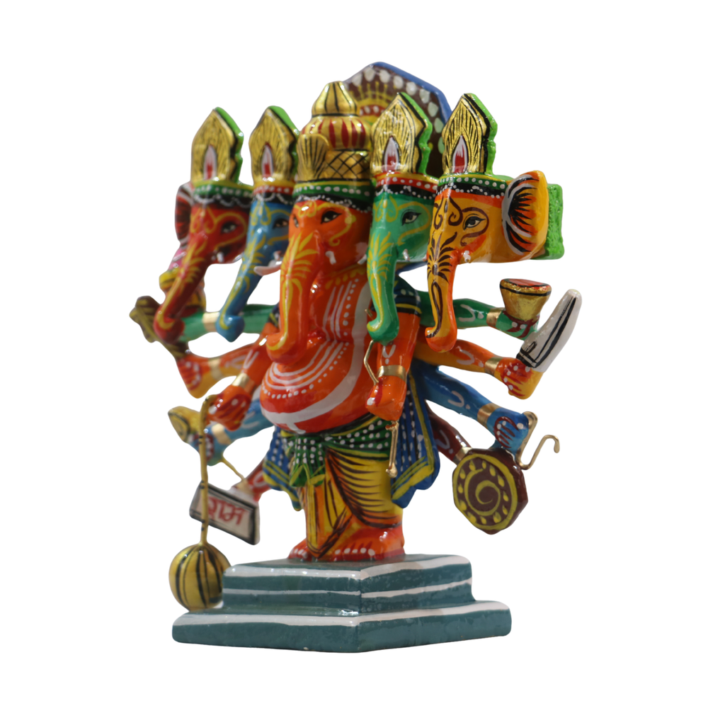 Handcrafted Panchamukhi Ganesha – Auspicious Idol for Pooja & Gifting   Wooden Lacquerware