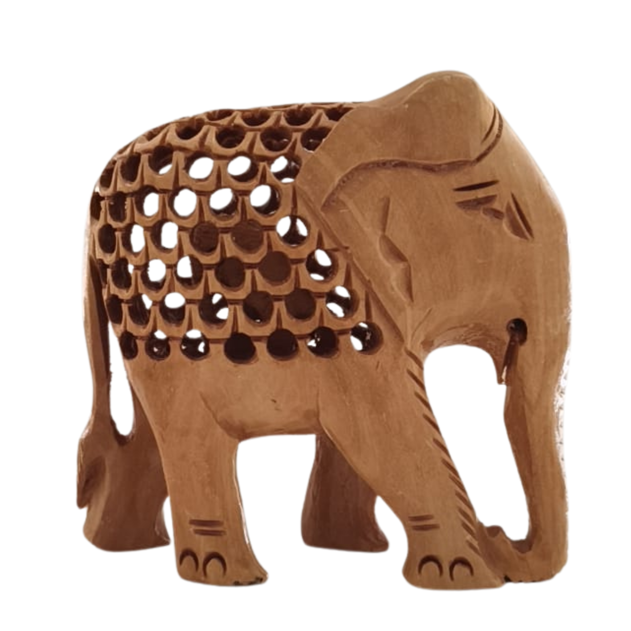 Wooden Elephant with Jali Work | Handmade Indian Craft Sculpture