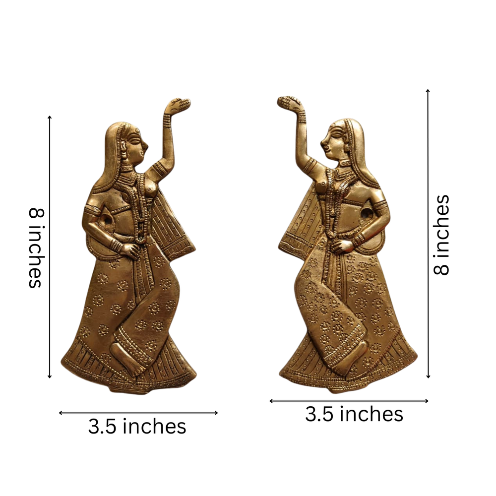Brass Traditional Indian Dancer Wall Accents – Pair of 2   Brass Artwork