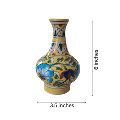 Hand-Painted Yellow & Blue Pottery Floral Vase | Decorative Quartz Urn
