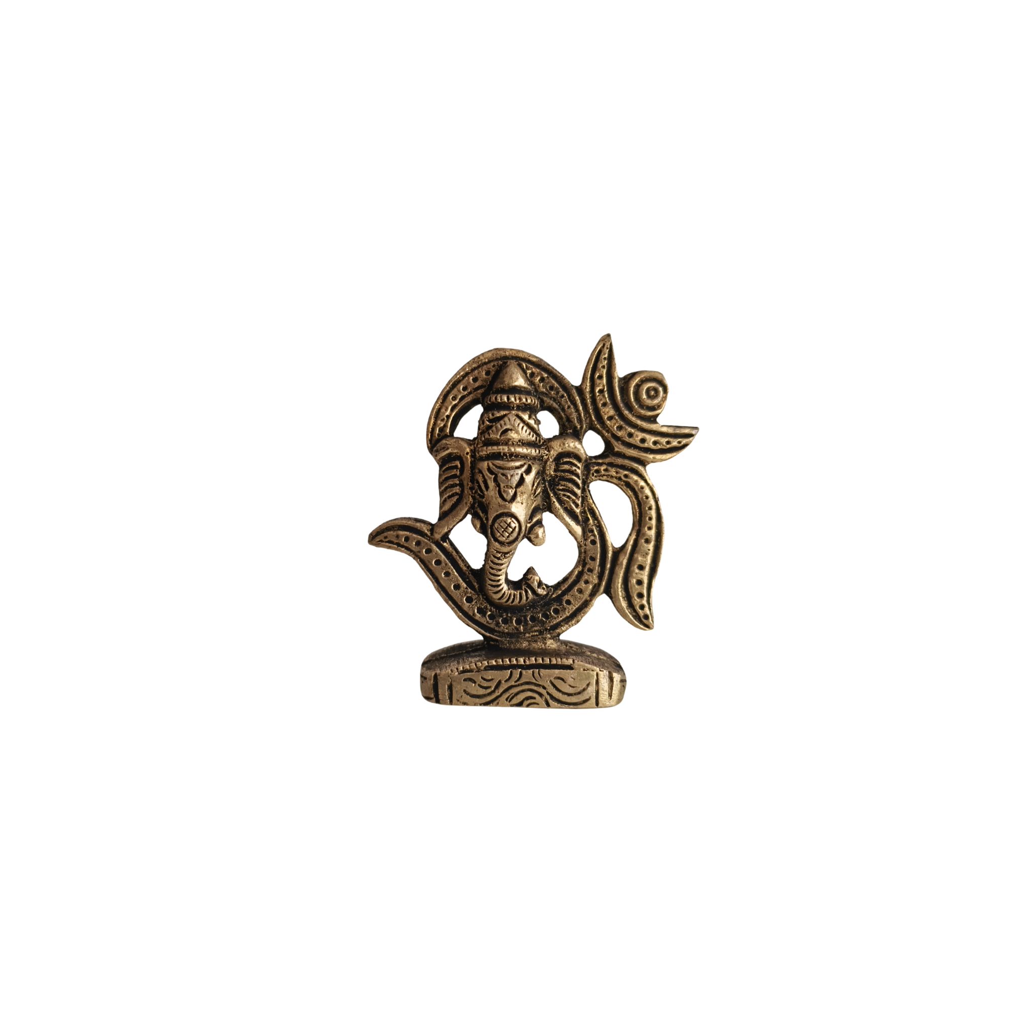 Golden Brass Lord Ganesha within Om (Aum) Symbol Statue