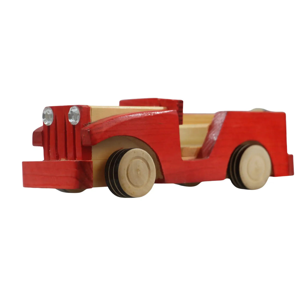 Handcrafted Channapatna wooden mud racer toy in traditional finish