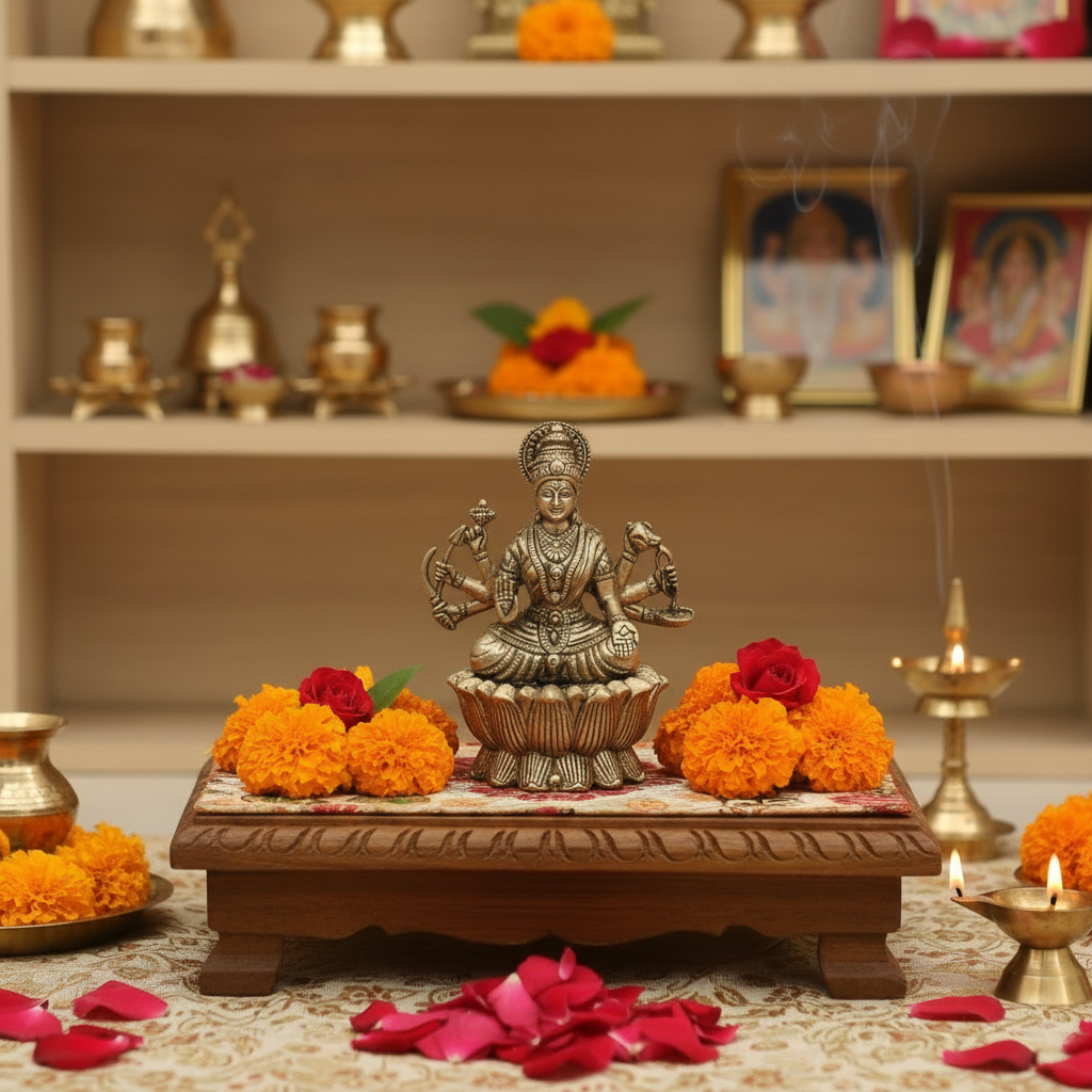 Majestic Durga Devi Brass Idol – Divine Embodiment of Strength and Protection