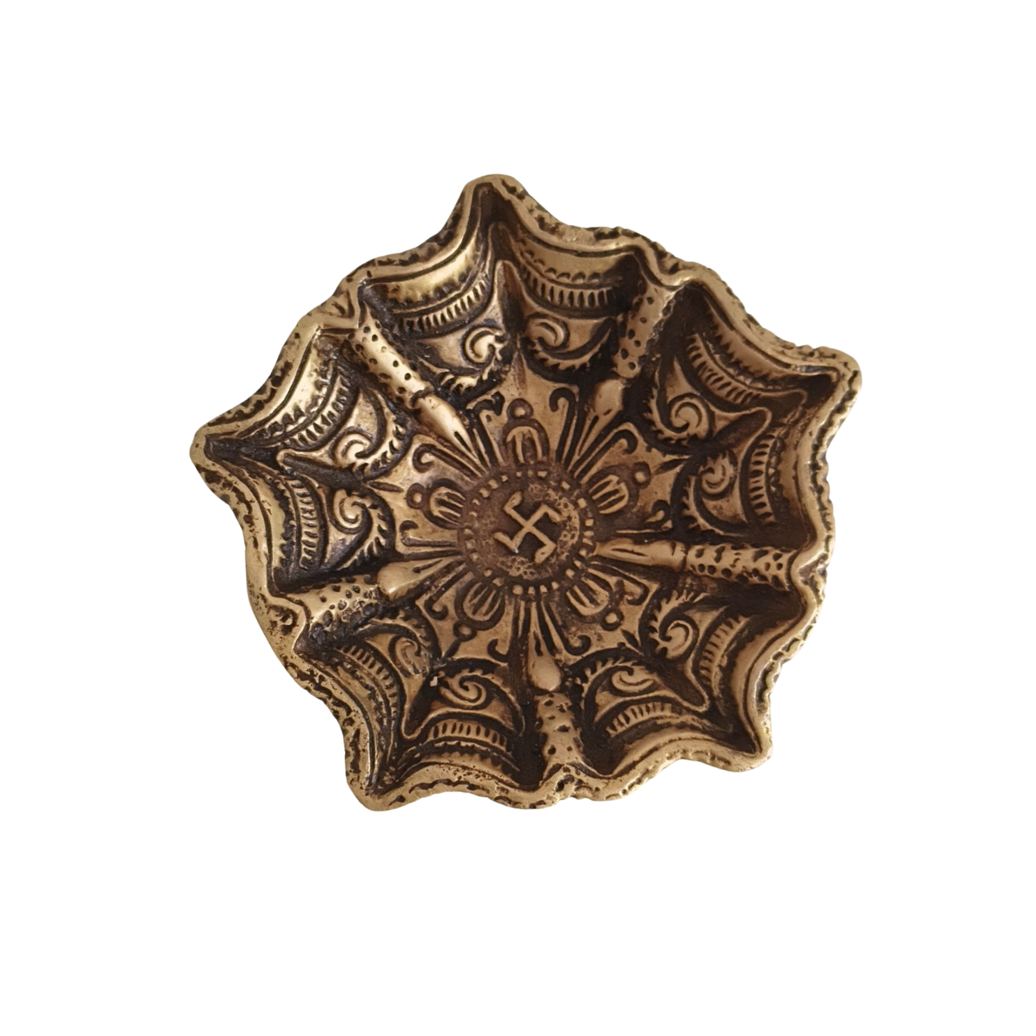 Brass Star/Floral Diya Bowl with Sacred Swastika Design