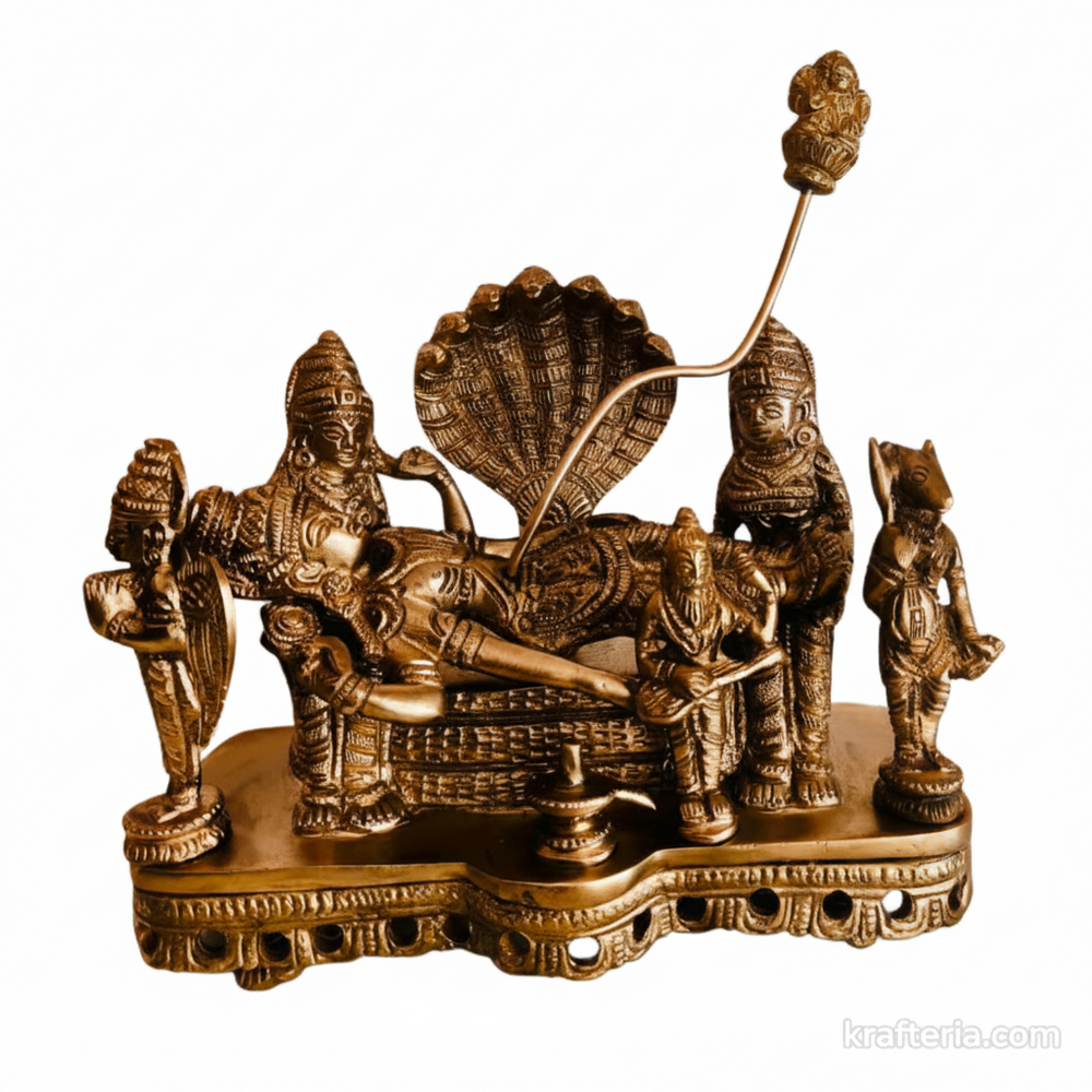 Brass Ananta Shayana Vishnu Statue – Traditional Reclining Mahavishnu Altar Idol   Brass Artwork