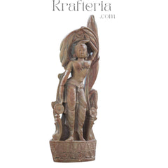 Rose Red Sculpture of Lady with Hand on Head – Grace and Elegance