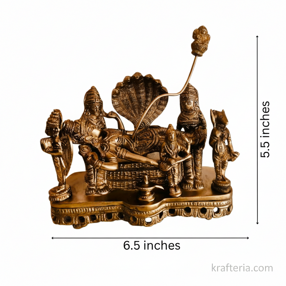 Brass Ananta Shayana Vishnu Statue – Traditional Reclining Mahavishnu Altar Idol   Brass Artwork