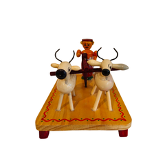 Etikoppaka Lacquer Wood Diorama - Traditional Farmer and Bull Ploughing Scene