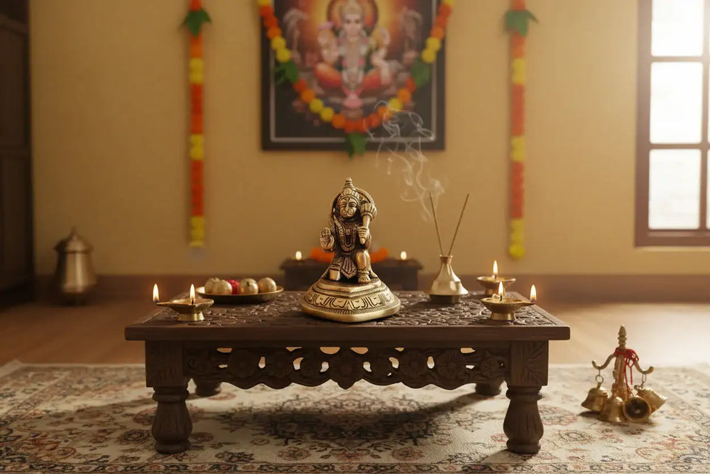Brass Lord Hanuman Idol with Gada – Symbol of Devotion, Strength, and Protection   Brass Ware
