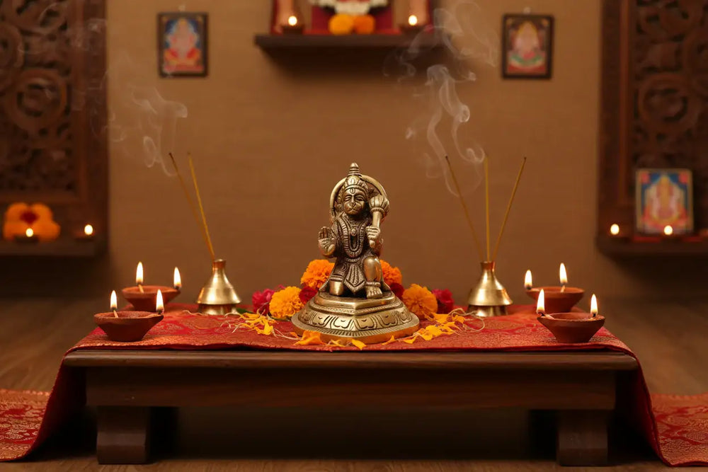 Brass Lord Hanuman Idol with Gada – Symbol of Devotion, Strength, and Protection   Brass Ware