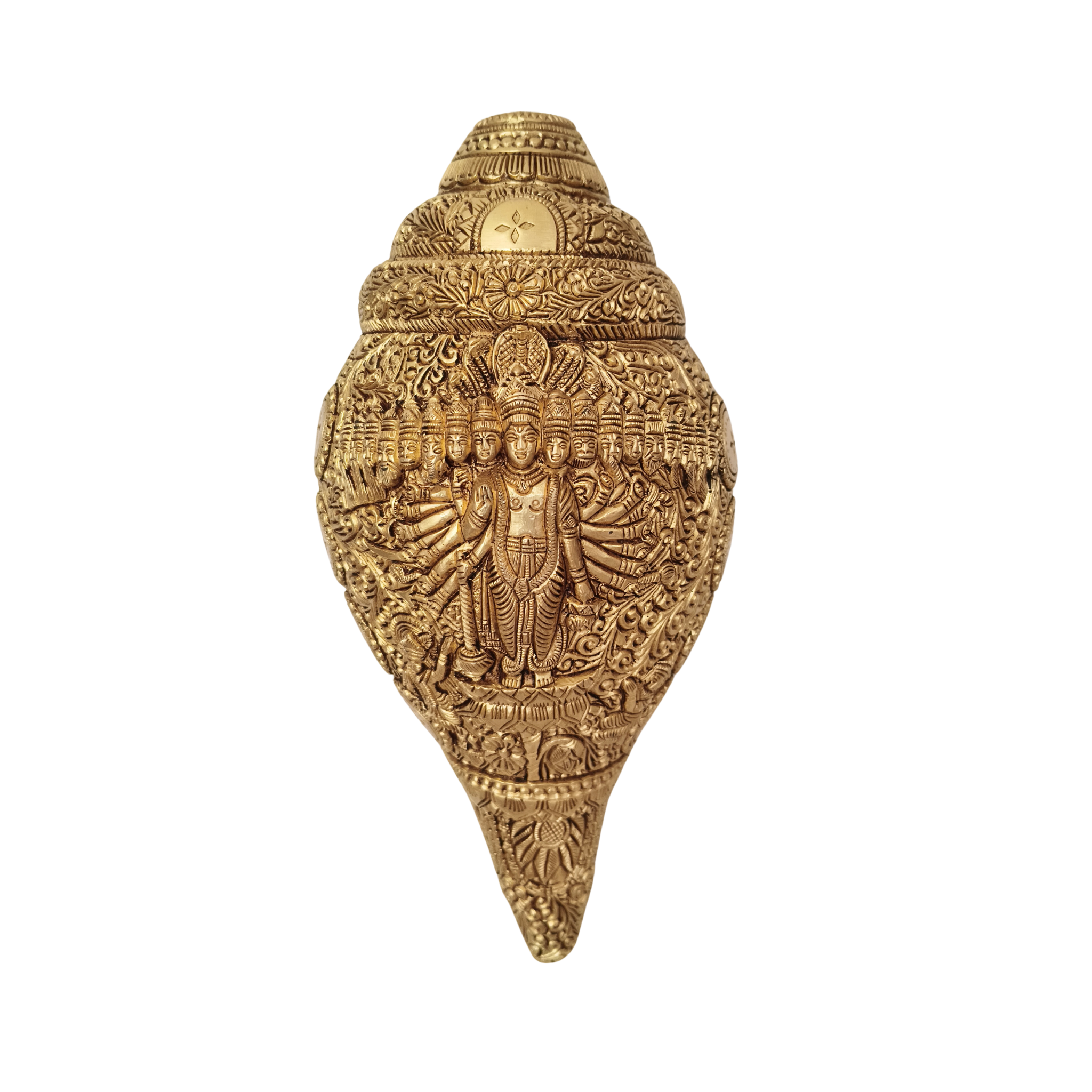 Intricately Carved Brass Shankha Wall Hanging: Divine Vishnu Dashavatara Idol
