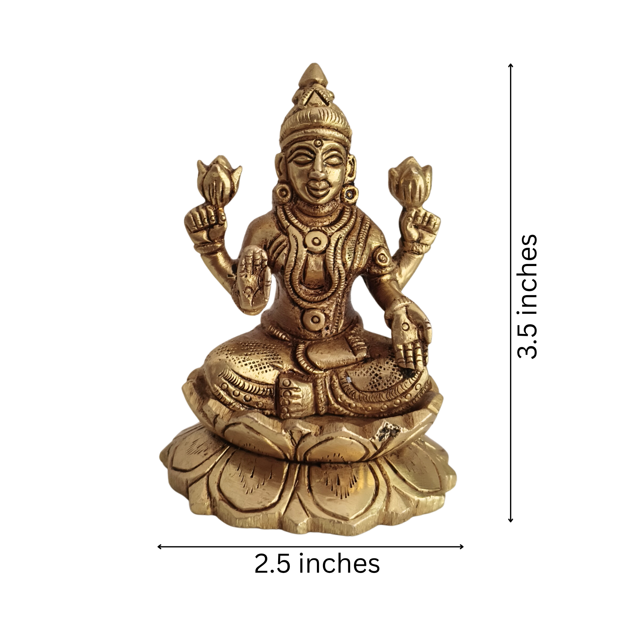 Brass Idol of Goddess Lakshmi Seated on Lotus – Ashtalakshmi Form for Prosperity