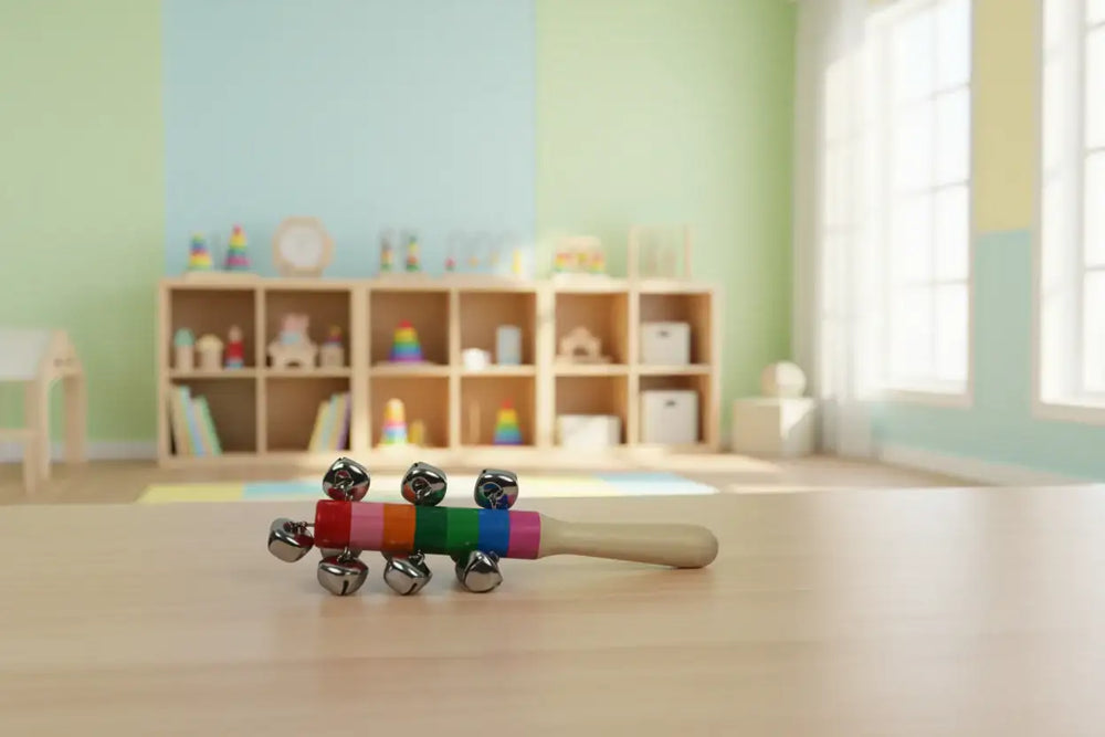 Wooden jingle bell toy for kids handcrafted musical plaything