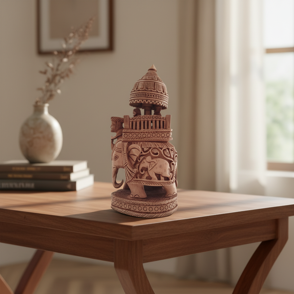 Handcrafted Ambari Elephant with Umbrella | Traditional Indian Decor