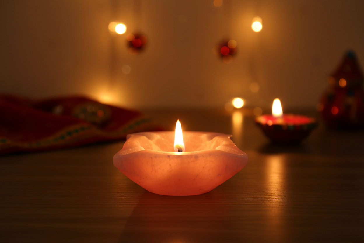 Handcrafted Floral Diya Lamp   Marble Soft Stone