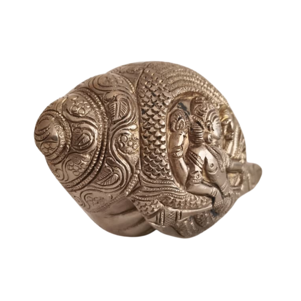 Handcrafted Brass Shankh with Vishnu Lakshmi Relief | Decorative Spiritual Conch Shell   Brass Artwork