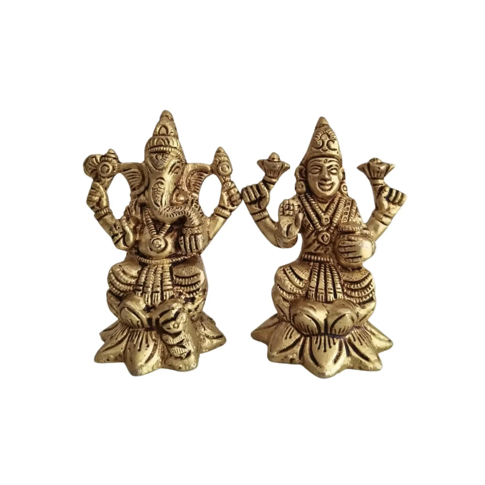 Brass Lakshmi & Ganesha Idol Set – Traditional Goddess Statue   Brass Ware