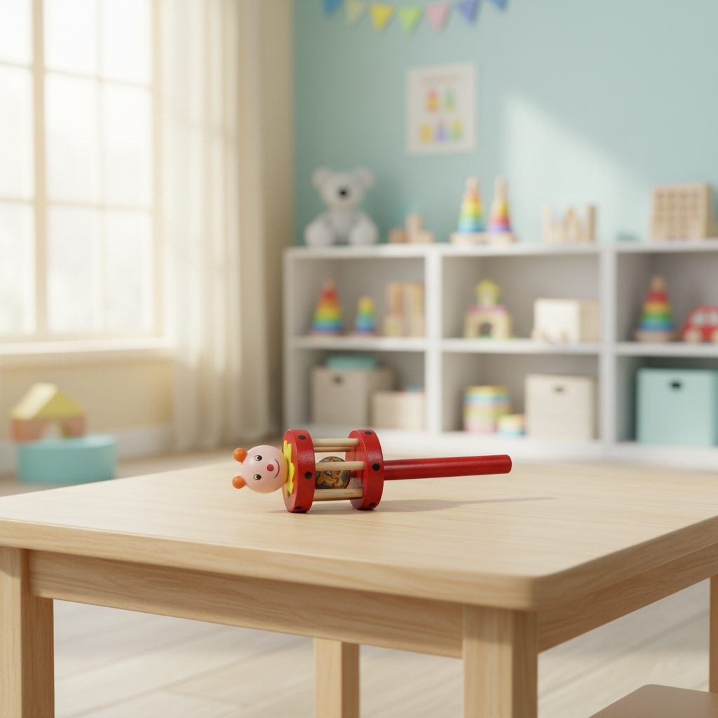 Safe natural wood Channapatna cage rattle for babies