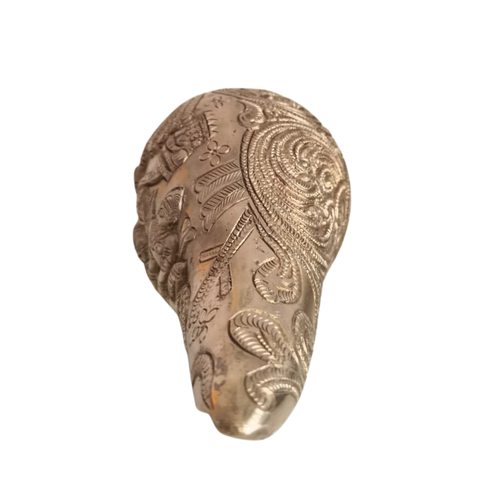 Handcrafted Brass Shankh with Vishnu Lakshmi Relief | Decorative Spiritual Conch Shell   Brass Artwork