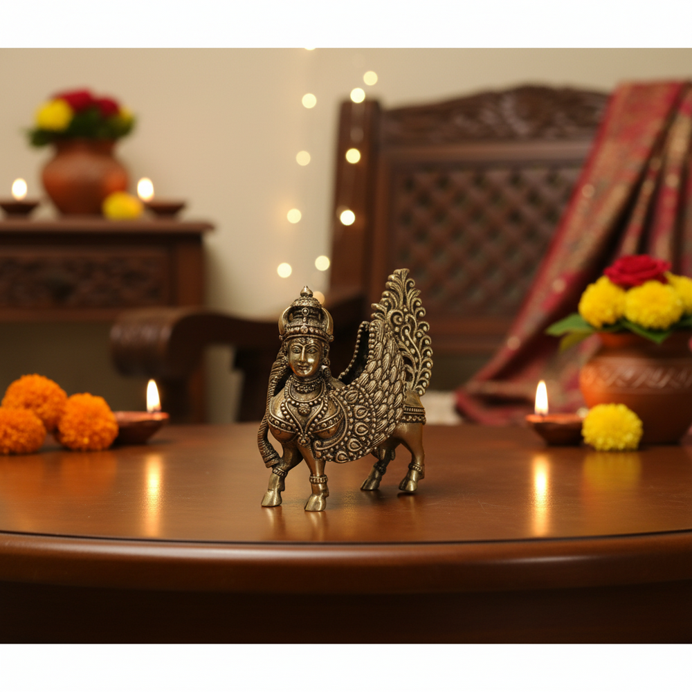 Handcrafted Brass Kamadhenu Statue   Brass Artwork