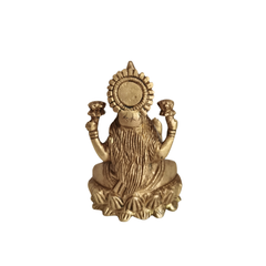 Brass Idol of Goddess Lakshmi Seated on Lotus - Four-Armed Deity