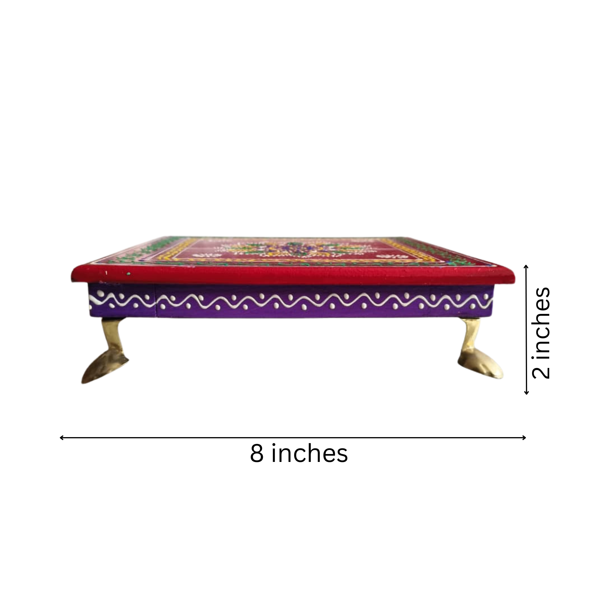 Hand-Painted Wooden Pooja Stool (Chowki) with Traditional Design
