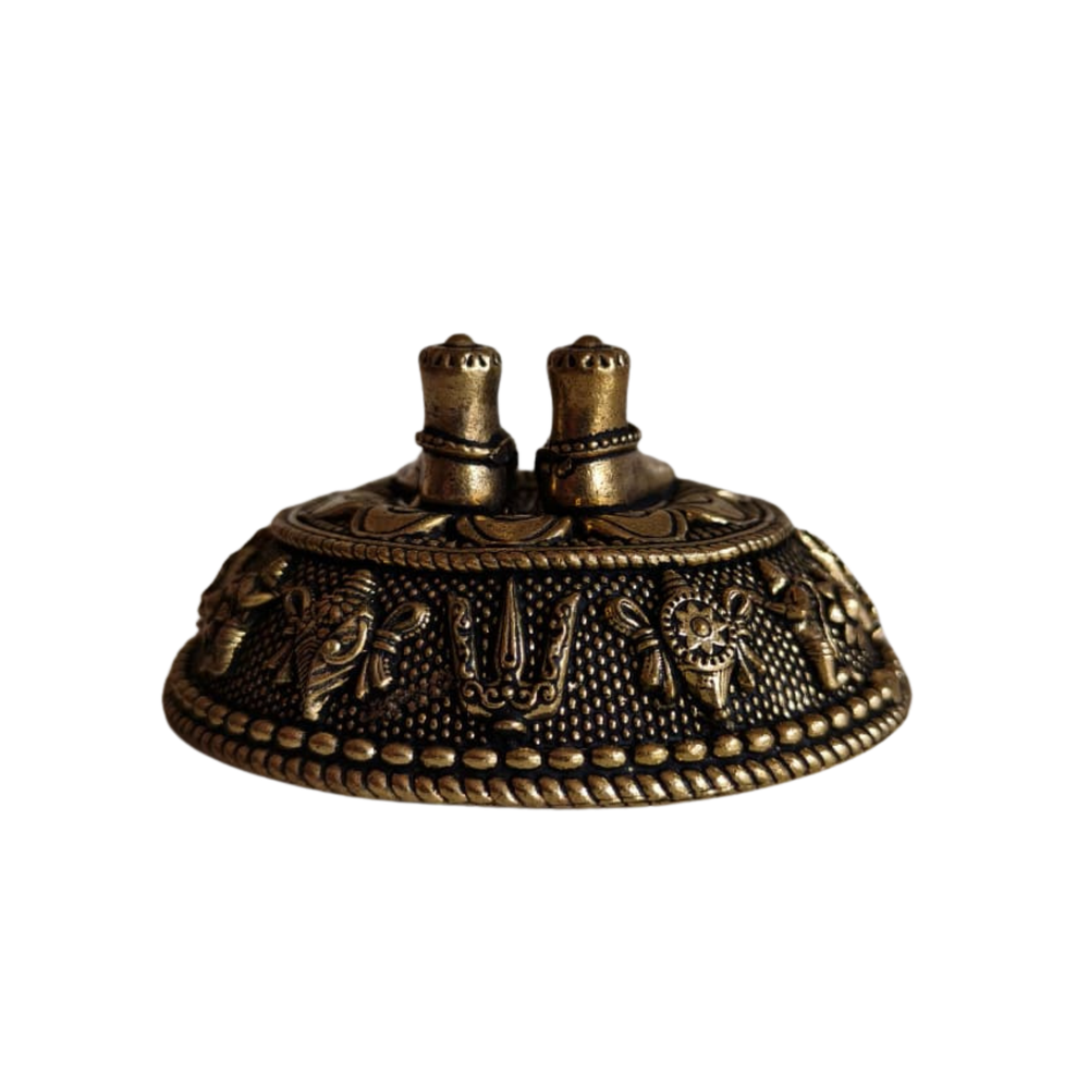 Brass Paduka with Protective Dome – Sacred Divine Footprints for Vastu & Puja   Brass Artwork