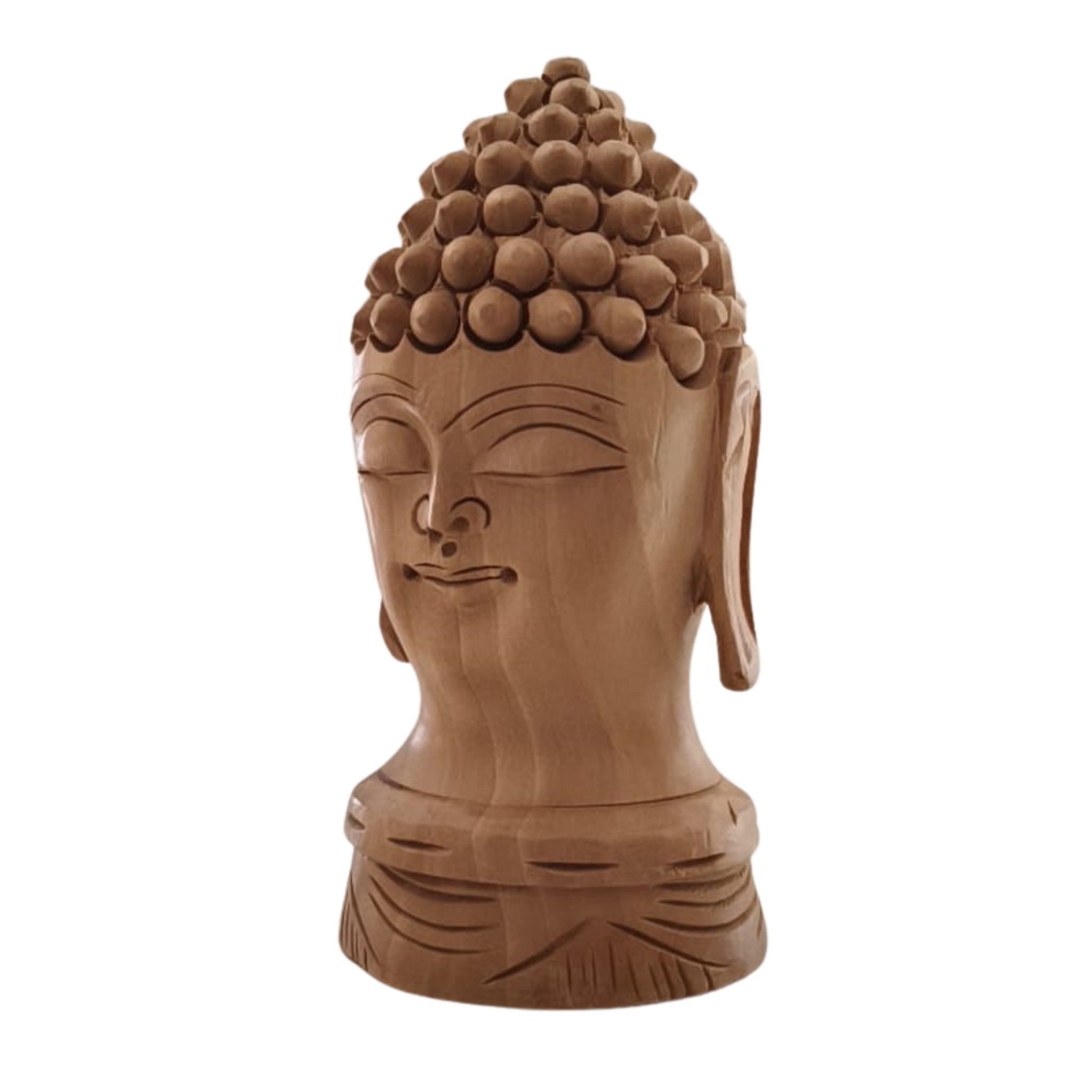 Buddha Wooden Head Statue | Hand-Carved Spiritual Decor