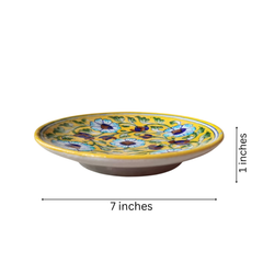 Artisan Blue Pottery Floral Wall Plate | Yellow Quartz Decor