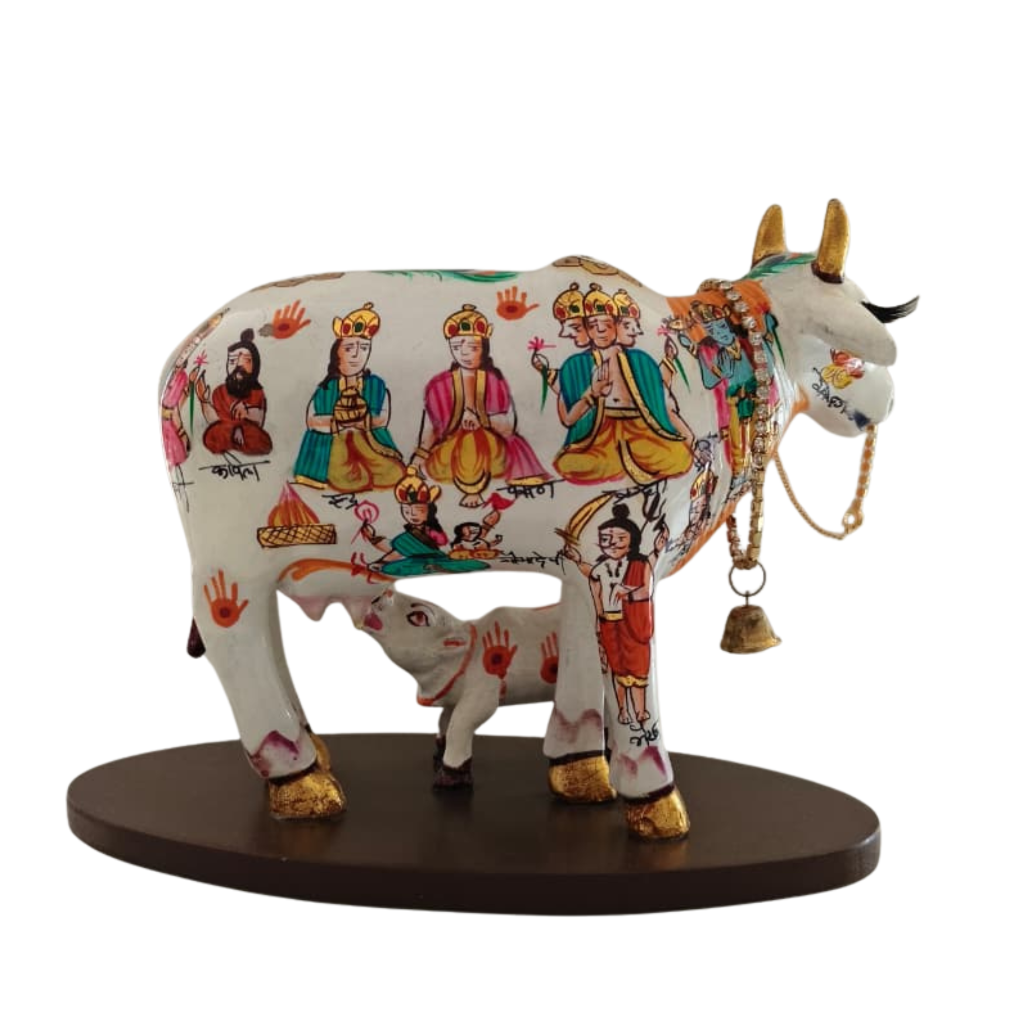 Kamadhenu Resin Cow with Calf | Decorative Spiritual Figurine