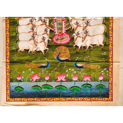 Traditional Shrinathji Pichwai Painting - Krishna with Gopis, Cows, and Peacocks   Paintings