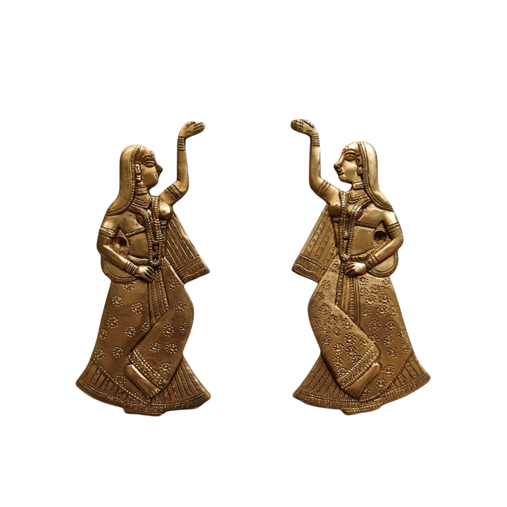 Brass Traditional Indian Dancer Wall Accents – Pair of 2   Brass Artwork
