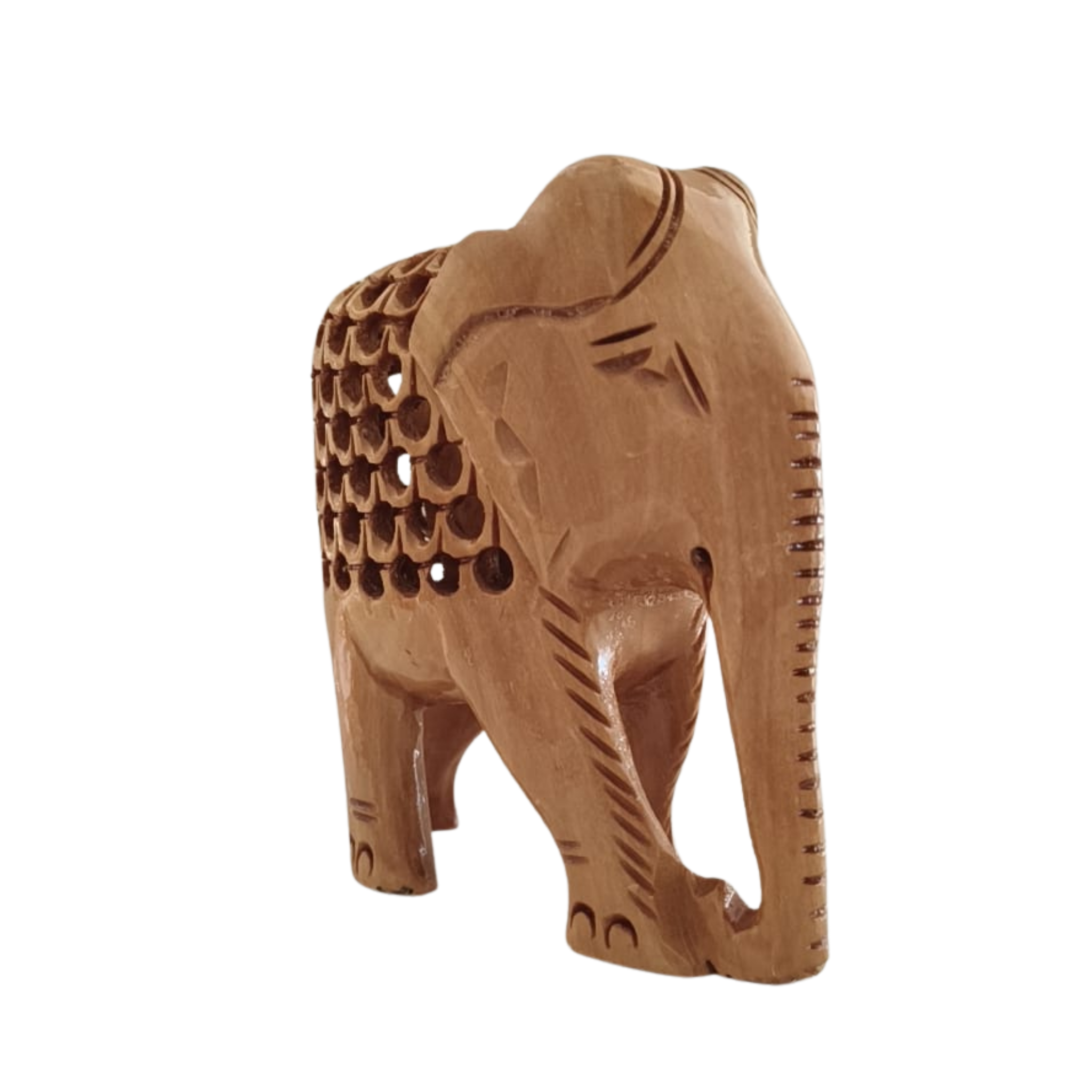 Wooden Elephant with Jali Work | Handmade Indian Craft Sculpture