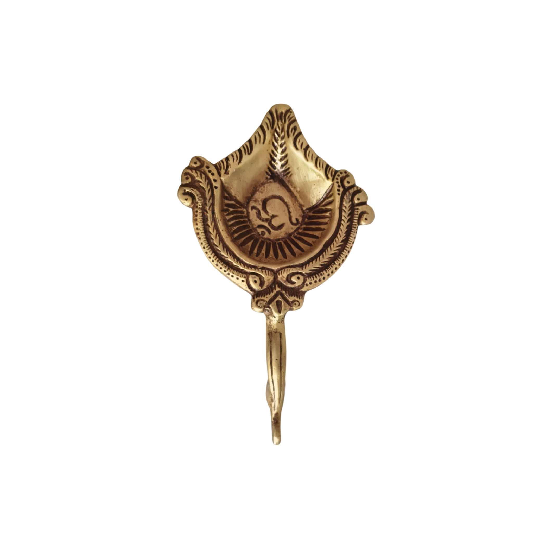 Traditional Brass Aarti Diya with Om Symbol and Handle