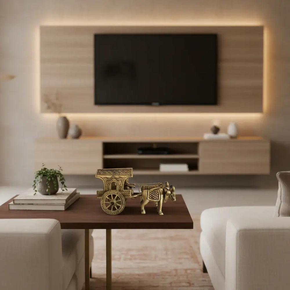 Brass Bullock Cart Figurine with Covered Canopy | Traditional Home Decor Showpiece   Brass Ware