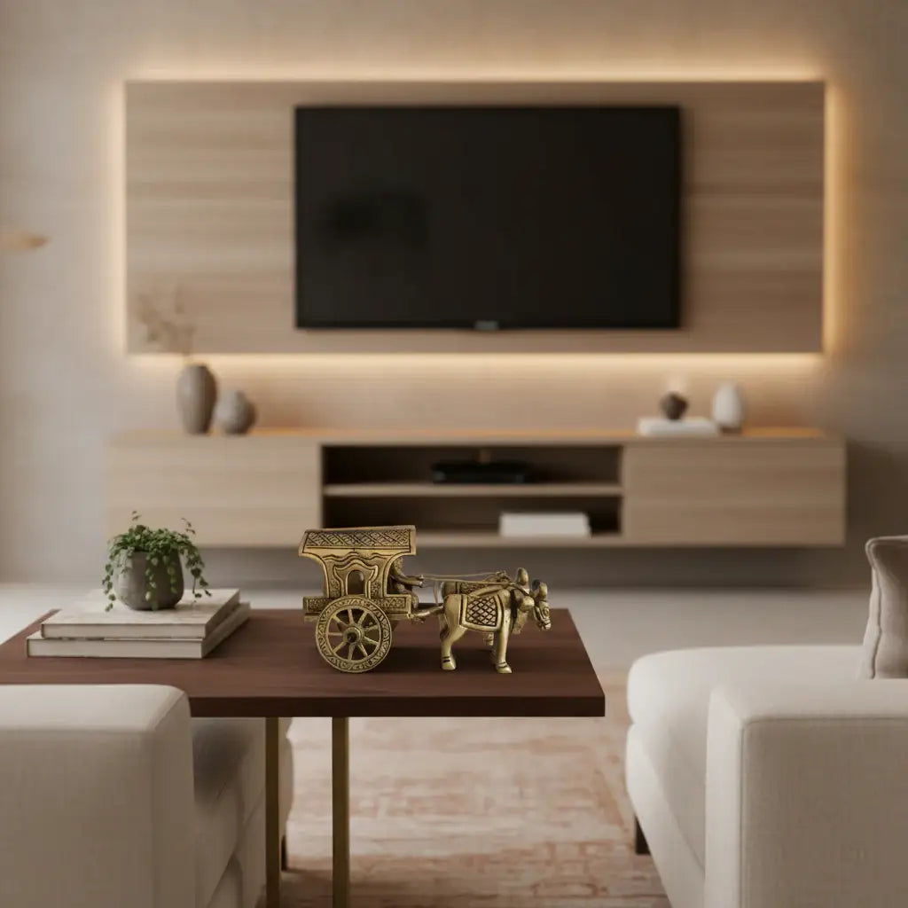 Brass Bullock Cart Figurine with Covered Canopy | Traditional Home Decor Showpiece   Brass Ware