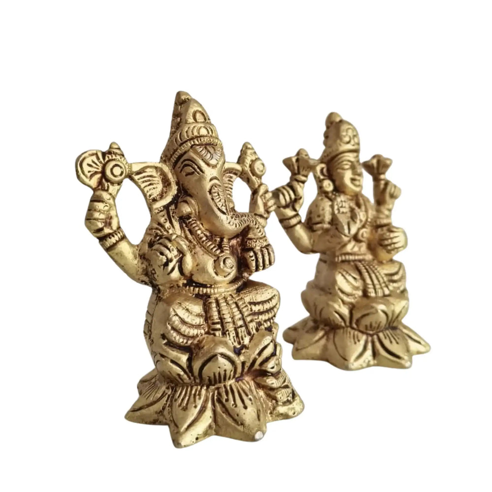 Brass Lakshmi & Ganesha Idol Set – Traditional Goddess Statue   Brass Ware
