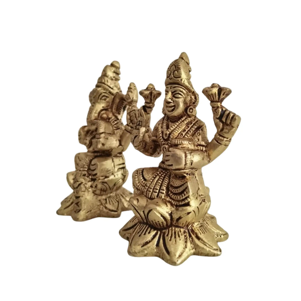 Brass Lakshmi & Ganesha Idol Set – Traditional Goddess Statue   Brass Ware