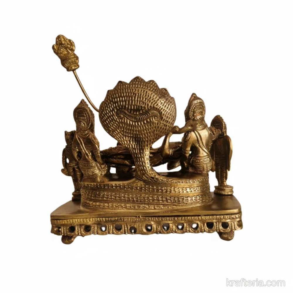 Brass Ananta Shayana Vishnu Statue – Traditional Reclining Mahavishnu Altar Idol   Brass Artwork