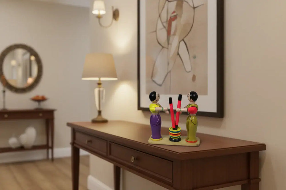 Channapatna Wooden Dhankutni – Handcrafted & Hand-Painted Decor   Wooden Lacquerware&toys