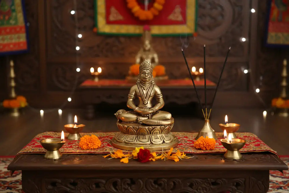Brass Dhyana Mudra Hanuman Idol – Meditating Bajrangbali Idol   Brass Ware