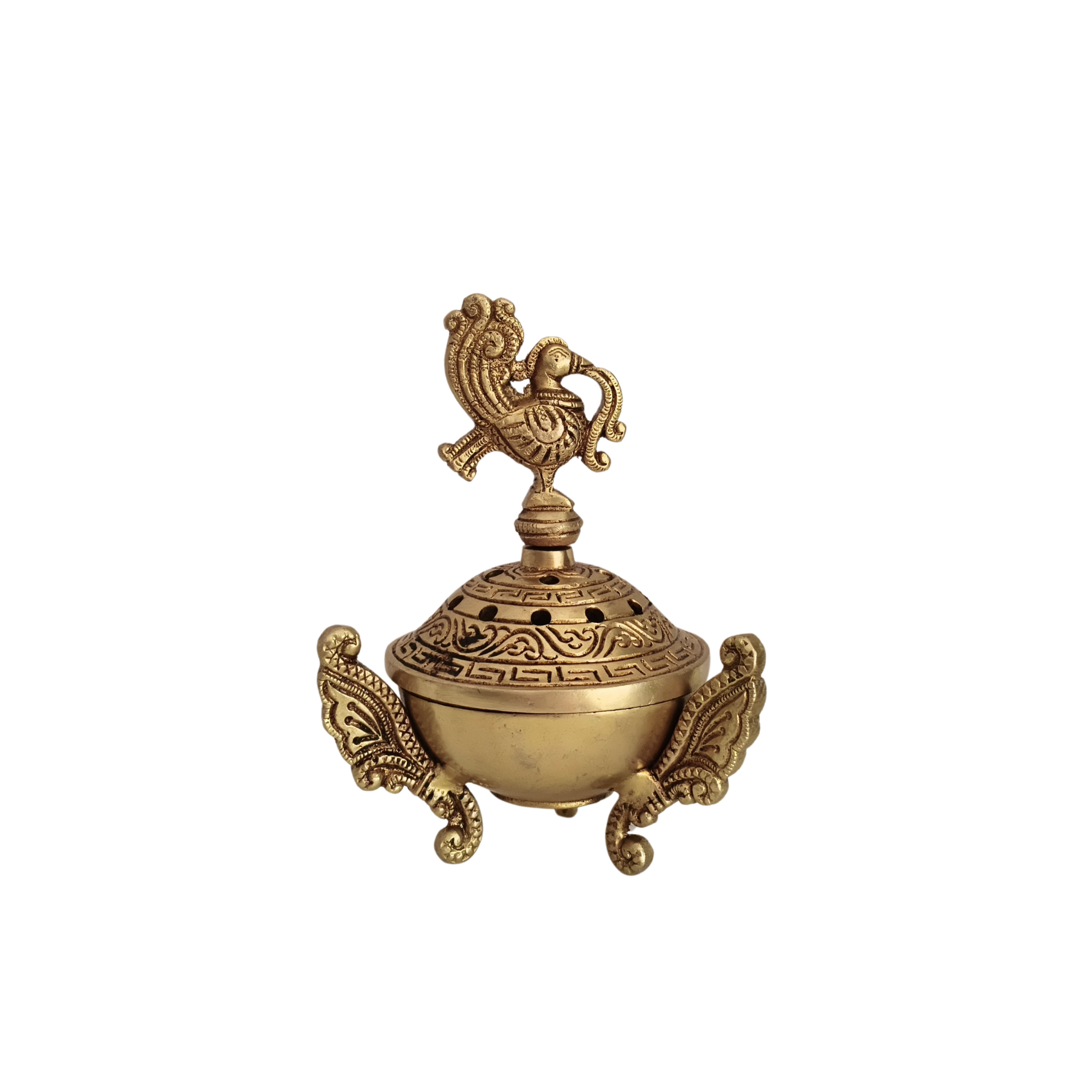 Ornate Handcrafted Brass Peacock Dhoop Dani / Incense Burner with Antique Finish
