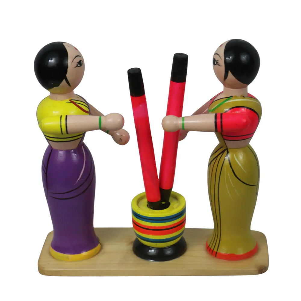 Colourful Channapatna wooden dhankutni decorative handcrafted item
