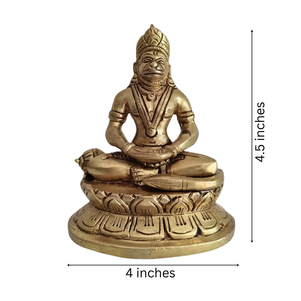 Brass Dhyana Mudra Hanuman Idol – Meditating Bajrangbali Idol   Brass Ware