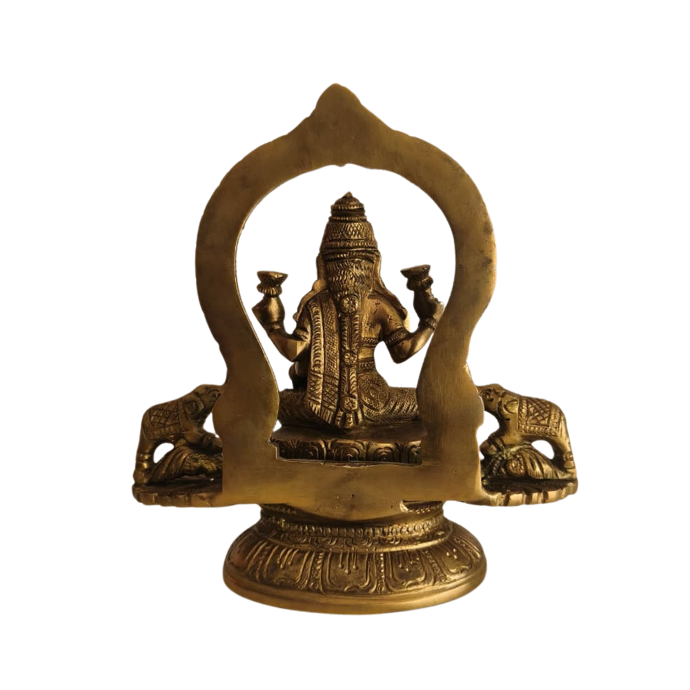 Traditional Goddess Lakshmi Seated on Lotus with Elephants Statue for Wealth & Prosperity   Brass Artwork