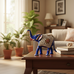 Hand-Painted Metal Elephant with Stone Inlay | Decorative Figurine