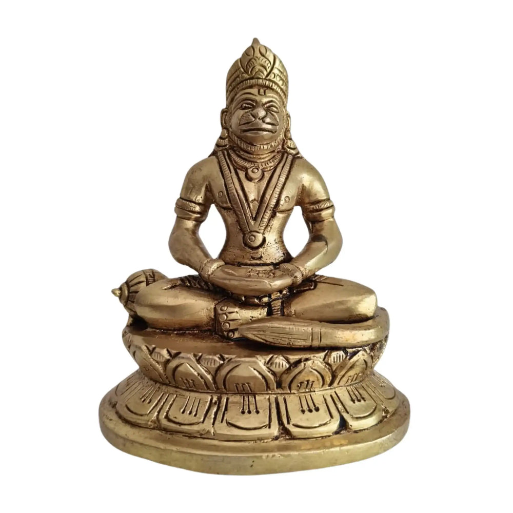 Brass Dhyana Mudra Hanuman Idol – Meditating Bajrangbali Idol   Brass Ware