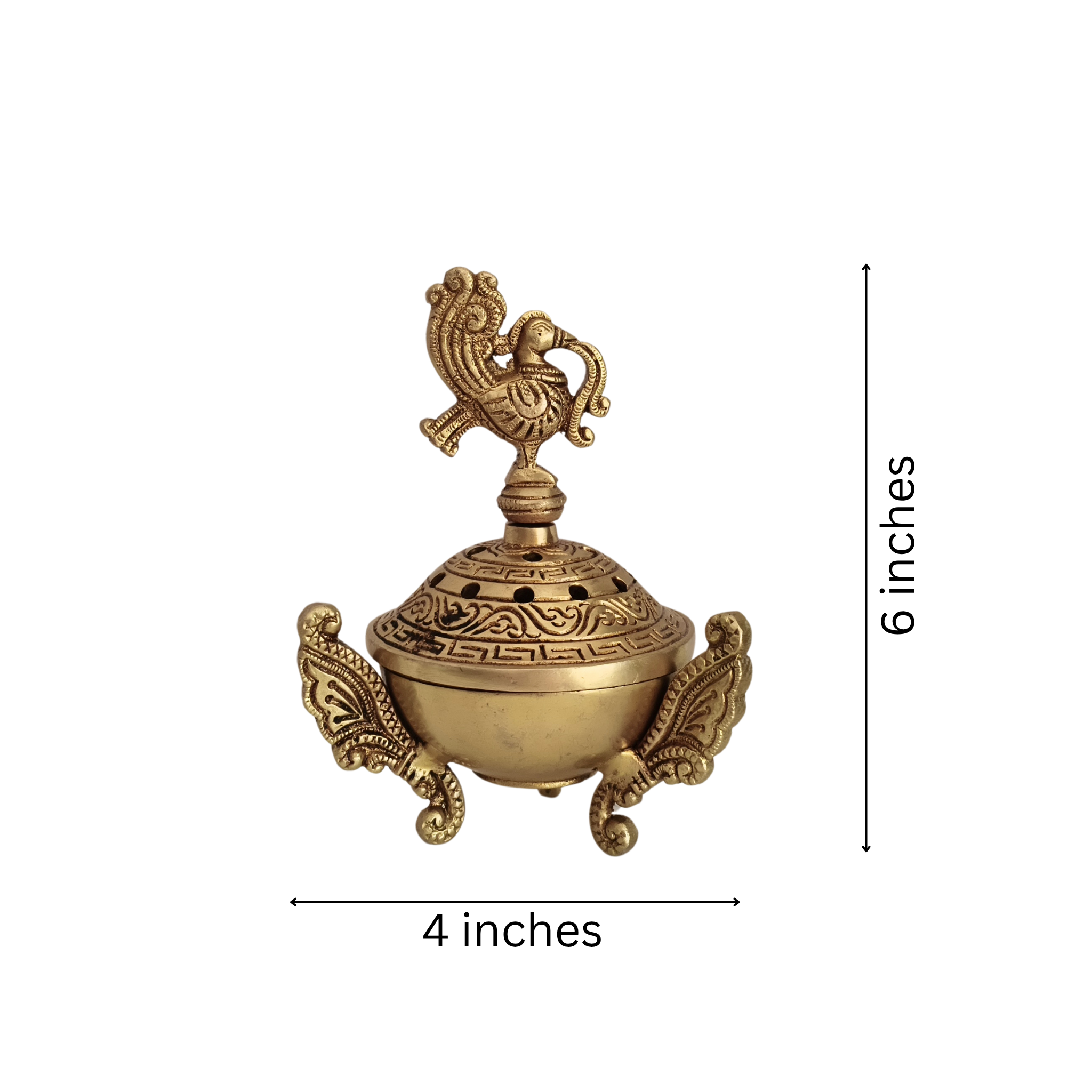 Ornate Handcrafted Brass Peacock Dhoop Dani / Incense Burner with Antique Finish