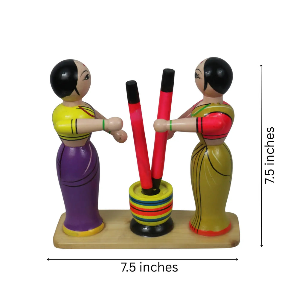 Authentic Channapatna wooden dhankutni with vibrant hand-painted finish