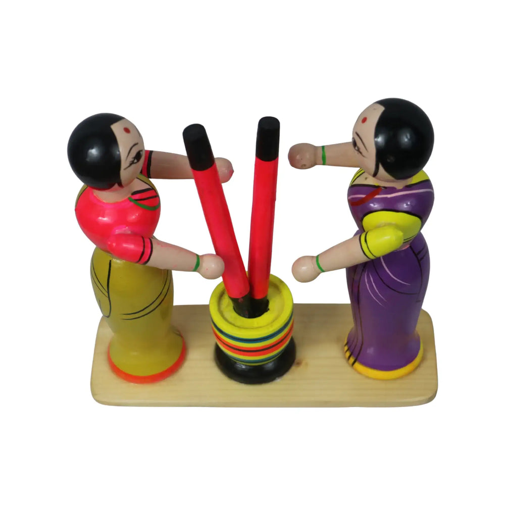 Channapatna wooden dhankutni handcrafted and hand-painted decor piece